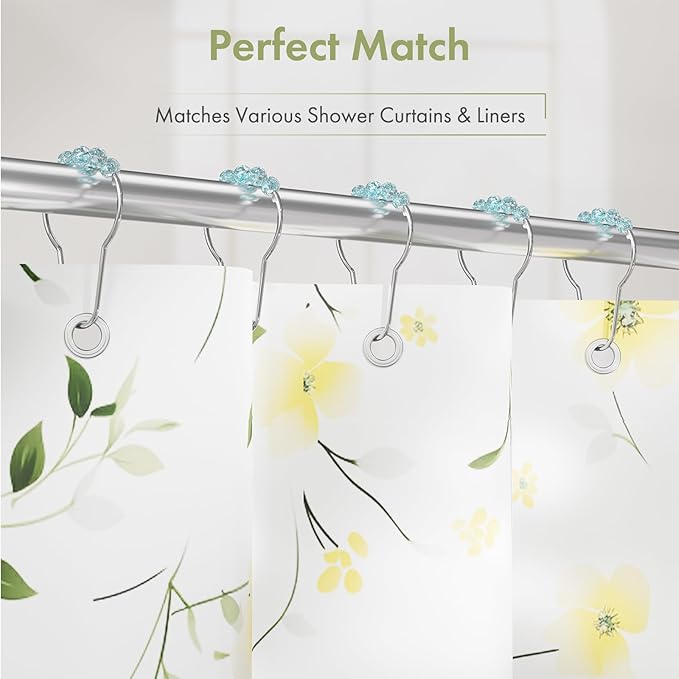 Amazer Shower Curtain Rings, Decorative Shower Curtain Hooks, Shower Curtain Hooks, Rustproof Stainless Steel Shower Hooks for Bathroom Shower Curtain-Set of 12, Ice Blue