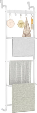 5 Tier Over The Door Towel Racks for Bathroom Wet Towel Drying Rack Clothing Storage Holder with Hooks (White, 5 Tier)