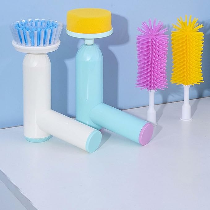 USB Rechargeable Electric Cleaning Brush, 6 Brush Heads Waterproof Scrubber with Silicone Bristles, Multipurpose Automatic Cleaner