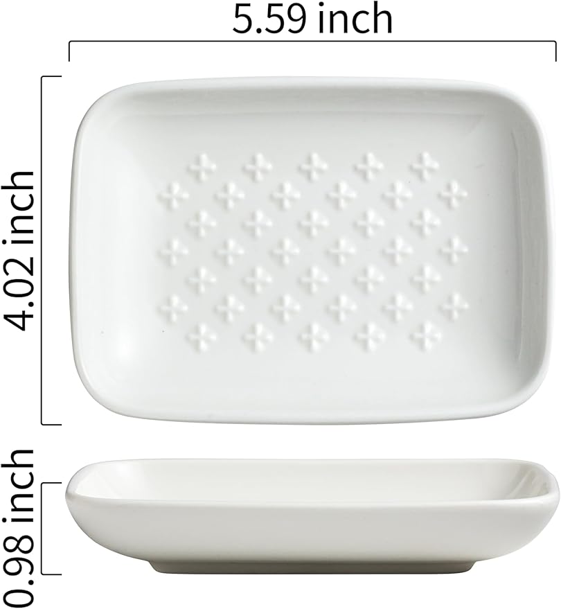 Gomakren Ceramic Soap Dish, Non-Slip Shower Soap Holder for Bathroom & Kitchen Sink, Soap Saver Tray for Bar Soap Sponge, 5.5 Inch, White