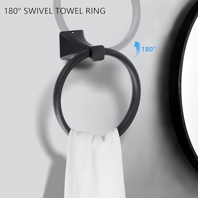 5 Piece Bathroom Hardware Accessories Set, SUS304 Stainless Steel Bath Towel Bar Set, 24 Inch Towel Racks for Bathroom Wall Mounted, Bath Towel Holder Set, Matte Black