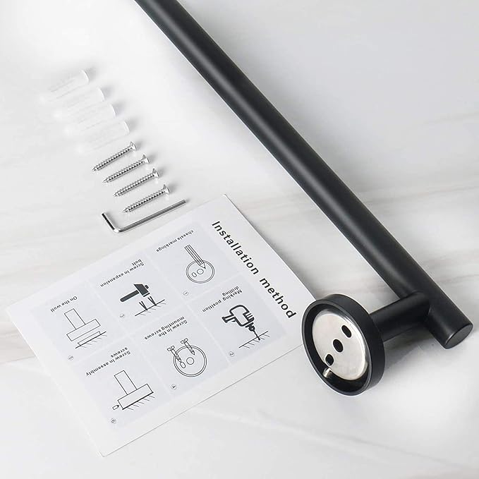 NearMoon Bath Towel Bar, Thicken Stainless Steel Shower Towel Rack Holder Wall Mounted for Bathroom, 9-lnch Overall Length-7-lnch Usable Hanging Space (1 Pack, Matte Black)