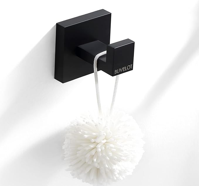BUVLEOT Bathroom Towel Robe Hook, Wall Mounted, Matte Black,Single,071010-MB Les Series