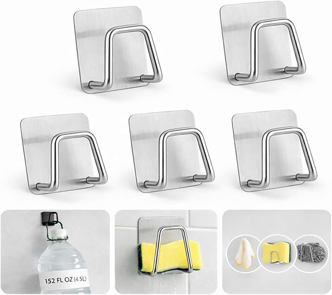 5-Pack Adhesive Sponge Holder for Kitchen Sink Caddy Accessories， SUS304 Stainless Steel, Quick Drying