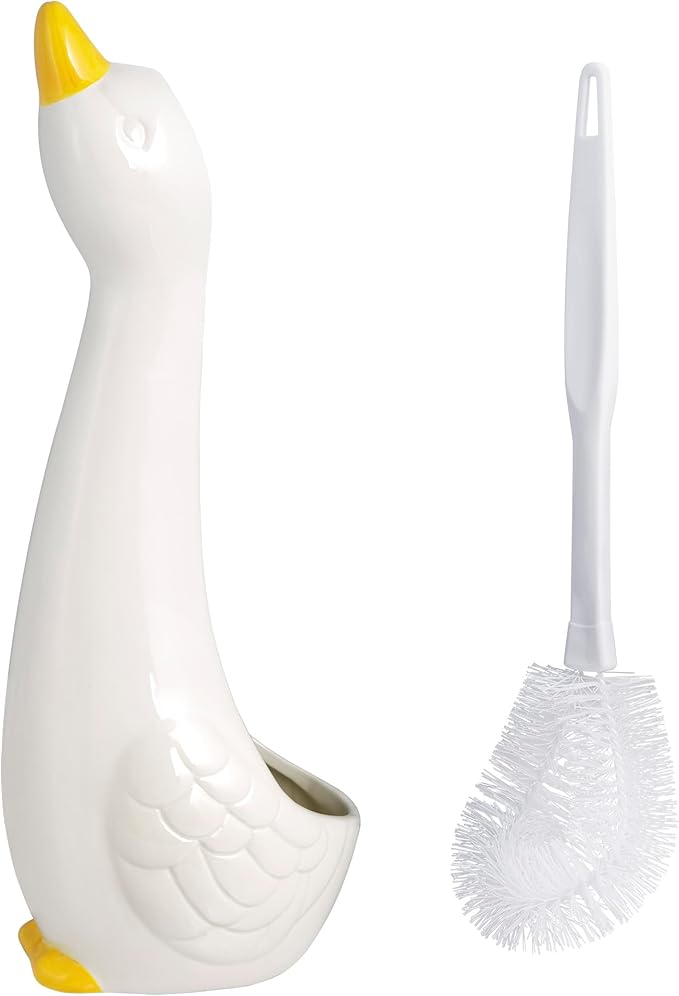 Duck Ceramic Toilet Brush Holder with Plastic Brush Set by Allure Home Creation