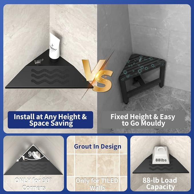 10'' Corner Foot Rest for Shaving Legs, 304 Stainless Steel Grout in Footrest with Shaving Holder, Recessed Designed Foot Ledge for Bathroom Shower