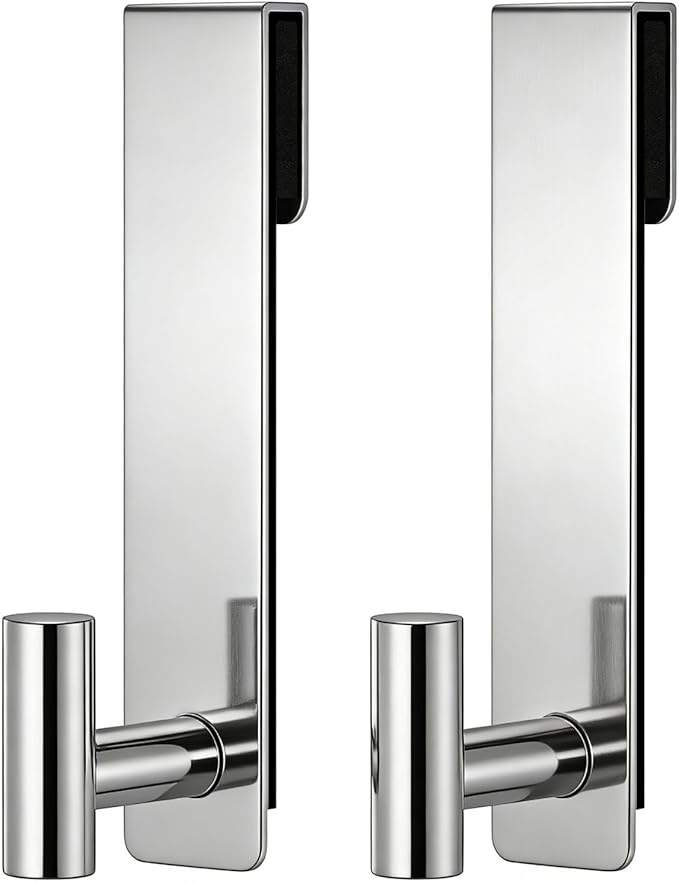 PMMASTO Shower Door Hooks, (7.5 Inch) Extended Towel Hooks for Bathroom Frameless Glass Shower Door, Stainless Steel Heavy Duty Hooks (Polished Silver, T Shape-Fits 3/8" Thick Door)
