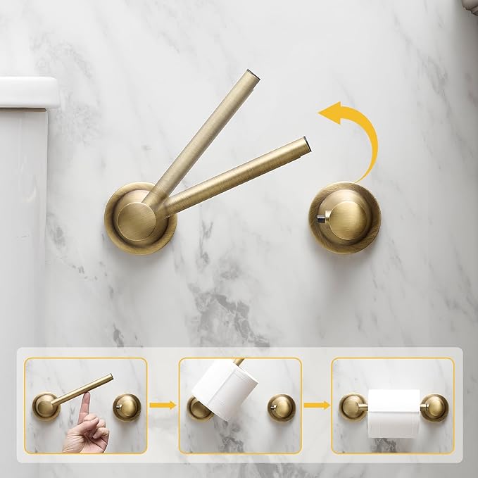 BESy Wall Mounted Toilet Paper Roll Holder Rustproof Tissue Paper Holder Bathroom Flexible Pivoting Handle Toilet Tissue Roll Holder, Antique Brass, Stainless Steel