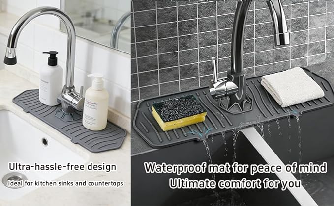 Kitchen Sink Faucet Mat - 2026 New Foldable Sink Protectors for Kitchen Sink, Multi-Size Silicone Faucet Guard & Draining Mat, Splash Guard Keeps Countertop Dry, for Farmhouse RV Bathroom