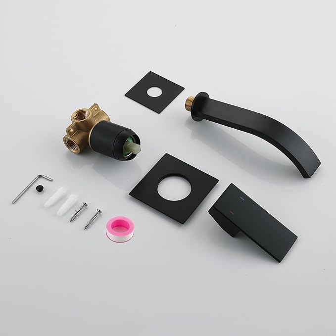 Wall Mount Faucet for Sink Matte Black Bathroom Faucet with Single Handle and Rough-in Valve