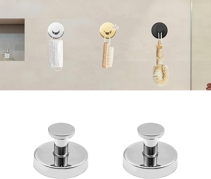 2 PCS Suction Cup Hooks for Shower, Bathroom Stainless Steel Mounting on Glass Doors, Tile, Mirrors (Silver)