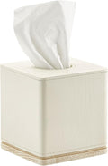 Tissue Box Cover Square Resin Tissue Holder for Home Decor,Hand Carved Beige Leather Cube Tissue Box Holder – 5.5 Inch Heavy Duty Luxury Tissue Box Case for Bathroom, Living Room, Office