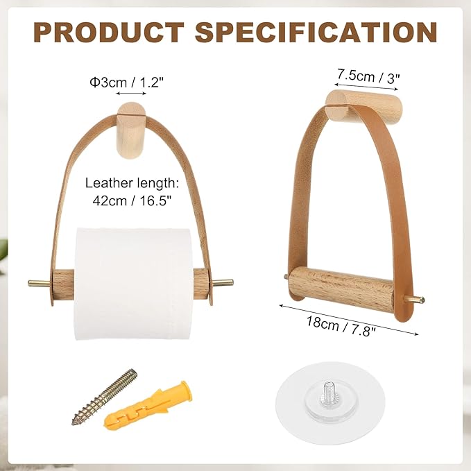 uxcell Toilet Paper Holder Wall Mounted Toilet Tissue Holder with Self-Adhesive Seamless Screw for Bathroom Washroom,Brown