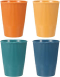 uxcell 4 Pcs Simple Toothbrush Cup, 3.3 x 3.3 x 4.2 Dishwasher Safe Bathroom Tumbler Reusable Plastic Cup Set for Storing Toothpaste Combs, Dark Blue/Dark Green/Orange/Yellow