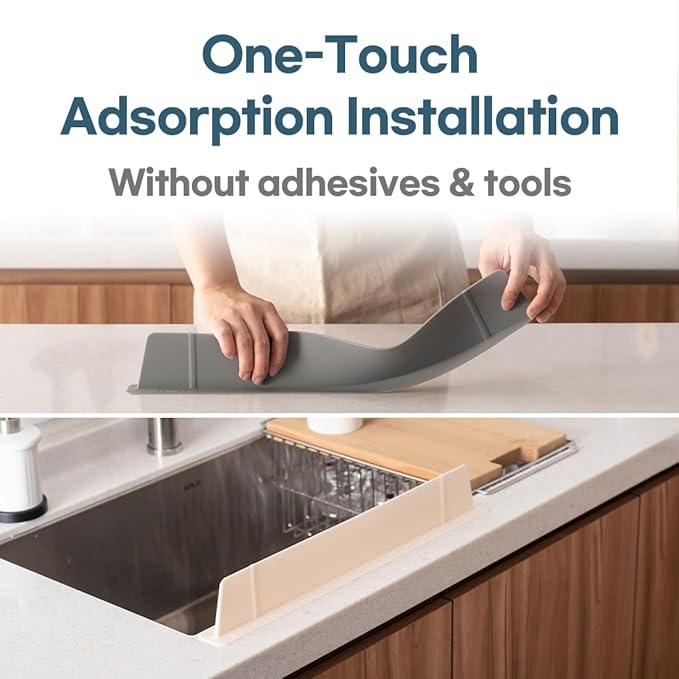 FLT Aqua Silicone Sink Splash Guard-Water Splash Gaurd for Kitchen, Island and Bathroom- 20 inch wide-No Suction Cup (Made in Korea) (Ivory)
