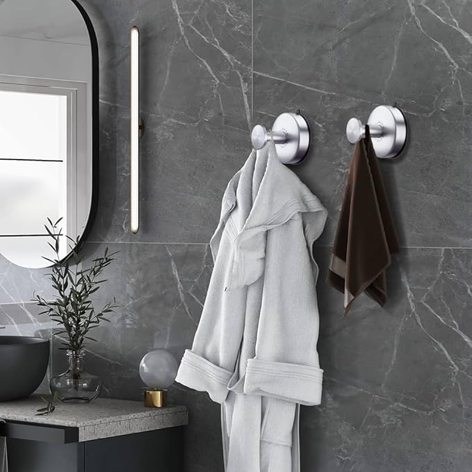 DGYB Suction Cup Hooks Set of 4 Brushed Nickel Towel Hooks for Bathrooms Waterproof Stainless Shower Hooks for Inside Shower 15 Lb Bathroom Hooks for Towels