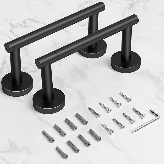 HITSLAM Toilet Paper Holder Wall Mount Matte Black, Double Post Pivoting Toilet Paper Roll Holder, SS304 Stainless Steel Bathroom Toilet Tissue Holder, 2 Pack