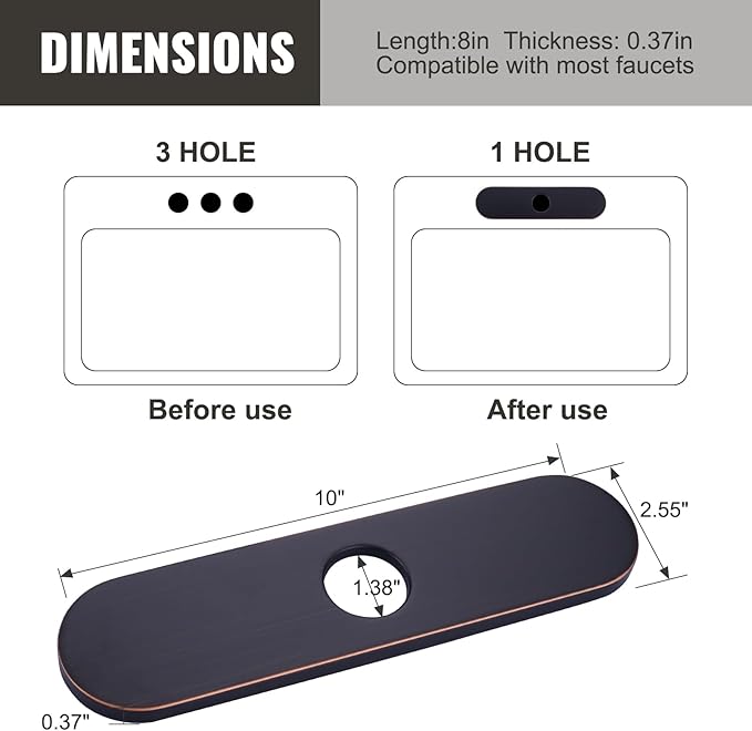 10" Sink Faucet Hole Cover Deck Plate (Arc Edge) for Kitchen & Bathroom Vanity Sink, Faucet Oil Rubbed Bronze Escutcheon Plate Stainless Steel Outside Faucet Cover Cap for 1 or 3 Hole Mixer Tap
