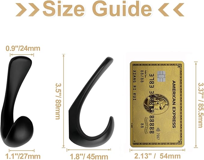 4 Pack Towel Hooks for Bathrooms Wall Mounted, Matte Black Bathroom Hooks for Towels, Robe & Towel Hook for Wall, Modern Black Bath Towel Hook