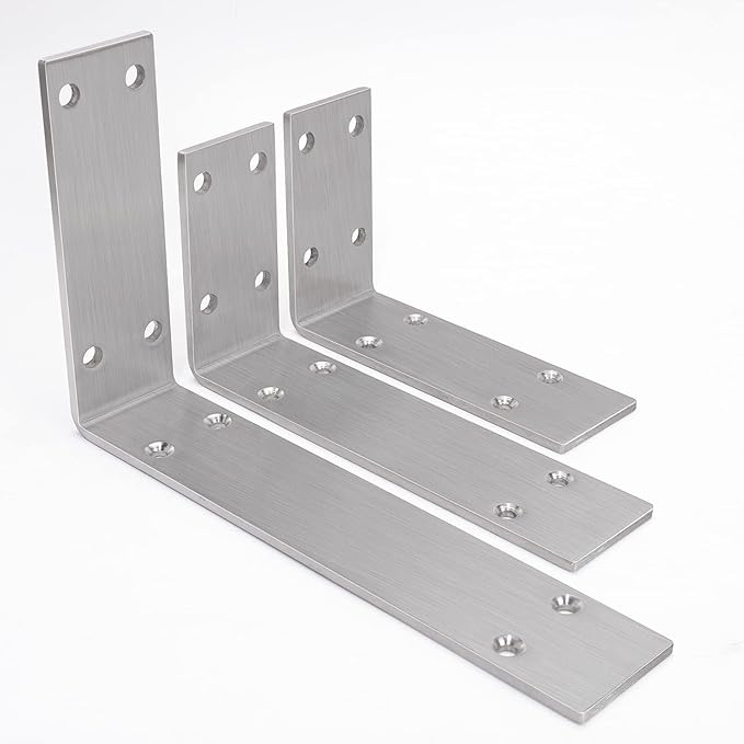 YUMORE Stainless Steel L Bracket, 10x6x2 in Shelf Brackets Heavy Duty, 1/5IN Extra Thick Solid Countertop Bar Top Support Brackets Wall Mounted, 2 Pack