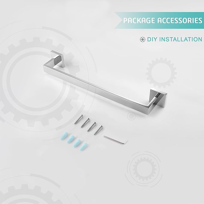 LANC 16-Inche Chrome Towel Bars for Bathroom Wall Mounted, Total-18" Hand Towel Holder Silver Towel Racks Stainless Steel Towel Rods for Bathroom Lavatory Towel Hanger, Polished A8804CP-4P1