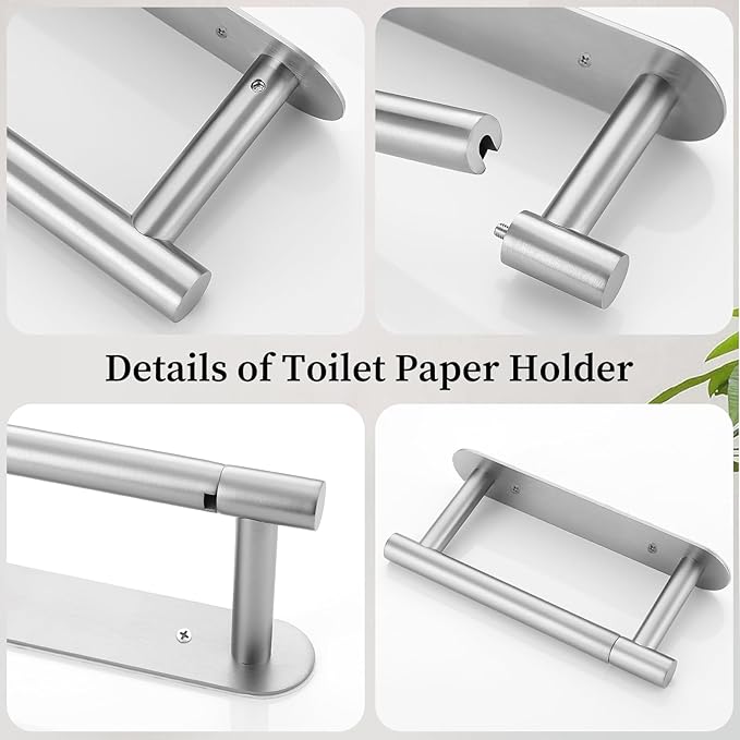 2 Pieces Brushed Nickel Toilet Paper Holder, Upgraded Commercial Toilet Paper Dispenser Toilet Roll Holder, Modern Double Base Paper Towel Holder Wall Mount for Bathroom, Kitchen