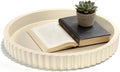 Decorative Tray for Coffee Table, 12'' Resin Modern Decorative Tray for Home Decor, Elegant Table Centerpiece Cream White Round Fluted Serving Vanity Tray for Bathroom Kitchen Living Room Decor