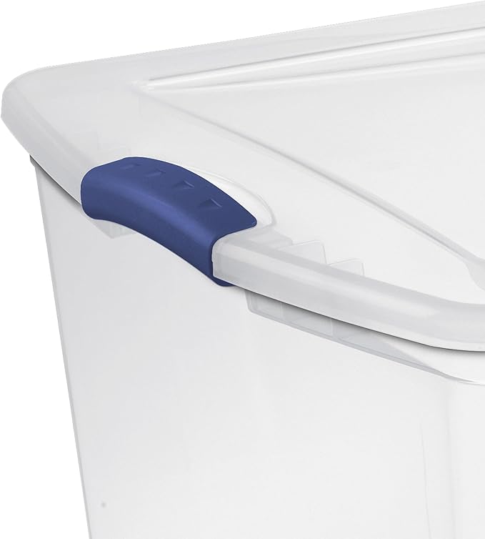 (2-PACK) 105 QT Plastic Transparent Storage Box, Equipped with a Blue Lock Mechanism, Stackable, Suitable for Household Items, Seasonal Clothing, Holiday Decorations and Garage Organization.