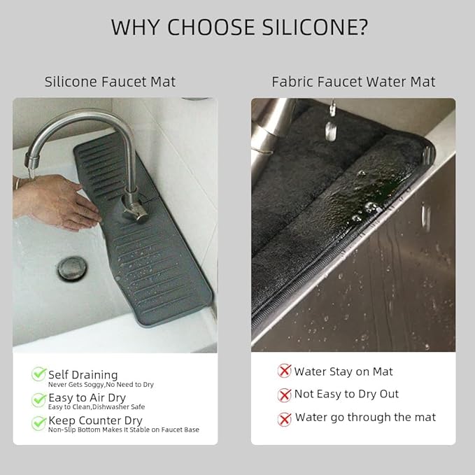 Silicone Sink Splash Guard 20 Inch Extended Ramp Kitchen Faucet Mat Bathroom Kitchen Sink Mat Non-Slip Splashproof Drying Mat Placemat (Marble, L（20" x 5.7"）)