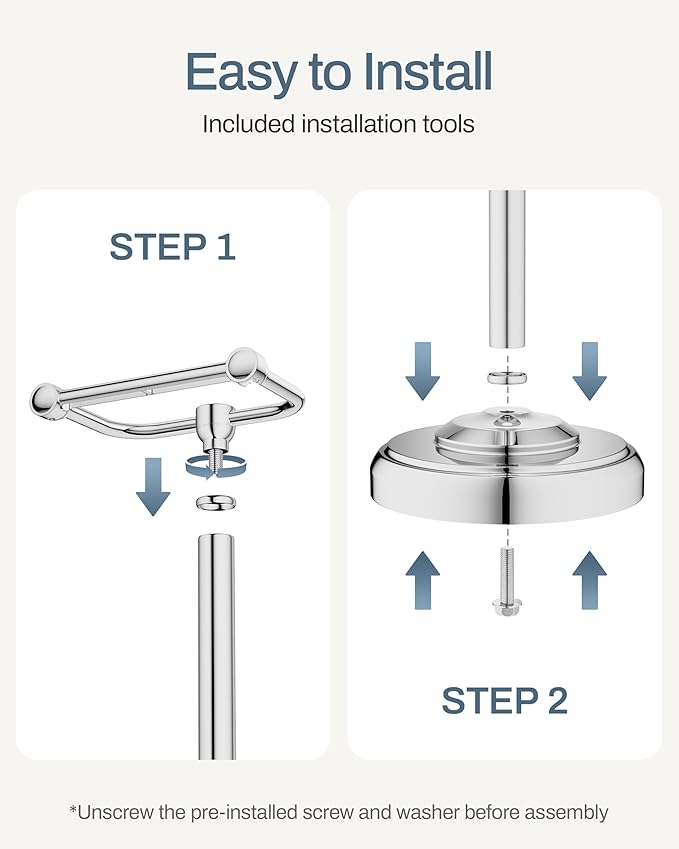 Freestanding Toilet Paper Holder Stand - Rustproof 304 Stainless Steel with Heavy Duty Weighted Base (4.8lbs), 22" Height Pivot Arm Tissue Roll Dispenser, Fits Mega Rolls - Chrome Finish