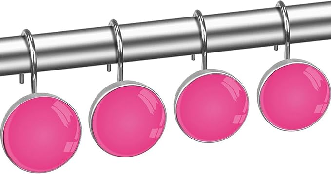 Pure Color Decorative Shower Curtain Hooks,12 Pcs Rust Proof Glass Surface Stainless Steel Curtain Rings for Bathroom Bedroom Living Room Shower Rods Decor