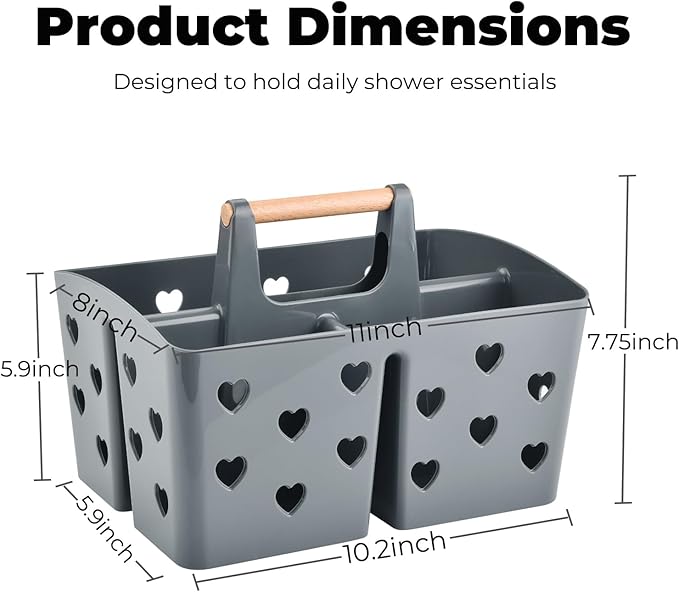 Gray Portable Shower Caddy with Handle, Large Plastic Shower Basket Organizer for College Dorm Room Essentials, Bathroom, Gym, Camping, Non-Slip Drainage Design for Toiletries & Cleaning Supplies