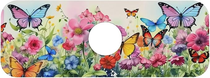 Butterfly Floral Garden 15" X 5.5" Kitchen Sink Splash Guard, Faucet Guard Draining Mat, Faucet Suction Pad For Kitchen Bathroom