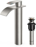 FORIOUS Waterfall Bathroom Vessel Sink Faucets with Metal Pop up Drain and Lead-Free cUPC Hose, Chrome Single Handle Tall Bathroom Faucet 1 Hole, 11inch for Bath,Vessel