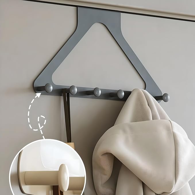 Over The Door Rack for Hanging Clothes, Towel Hooks for Bathroom Over Door Heavy Duty, Over The Door Organizer with Hooks (Gun Grey)