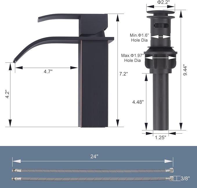 Oil Rubbed Bronze Bathroom Faucet: ARCORA Waterfall Spout Faucet for Bathroom Sink Single Handle Mixer Tap Lavatory Vanity Sink Faucet with Deck Plate and Pop Up Drain, 1 or 3 Hole