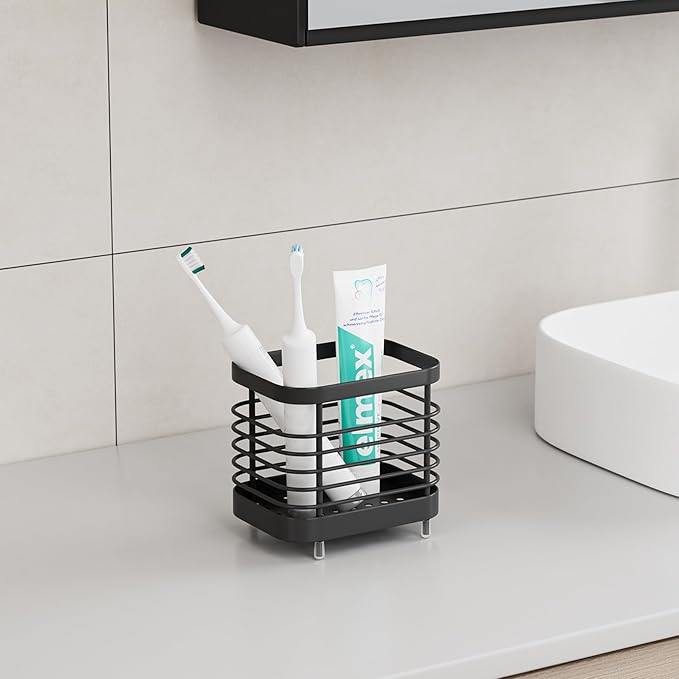 Black Electric Toothbrush Holder for Bathroom, Toothpaste Caddy Organizer Storage with Drainage, Kids Tooth Brush Stand for Countertop Sink, Bathroom Accessories Decor