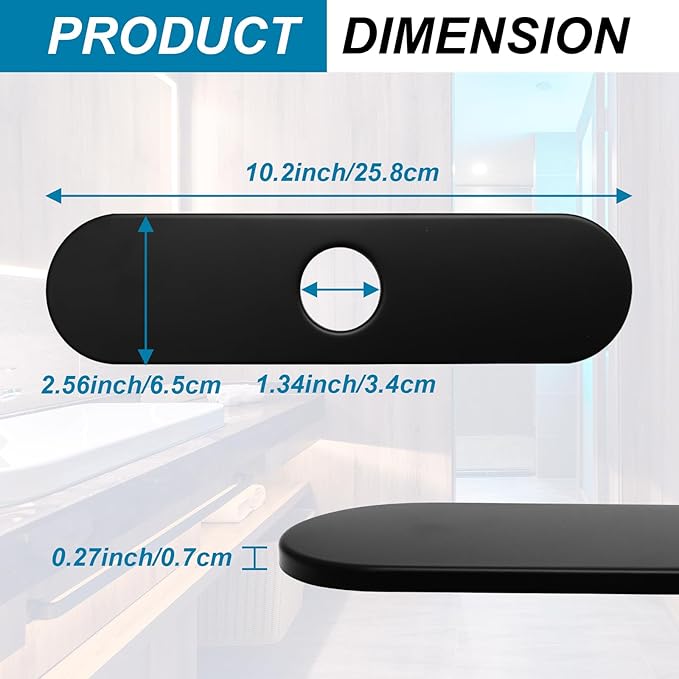 BokWin 10-Inch Faucet Deck Plate, Stainless Steel Sink Hole Cover in Black, Quick Installation for Single Hole Faucet to Cover Unused Holes on Kitchen or Bathroom Sink