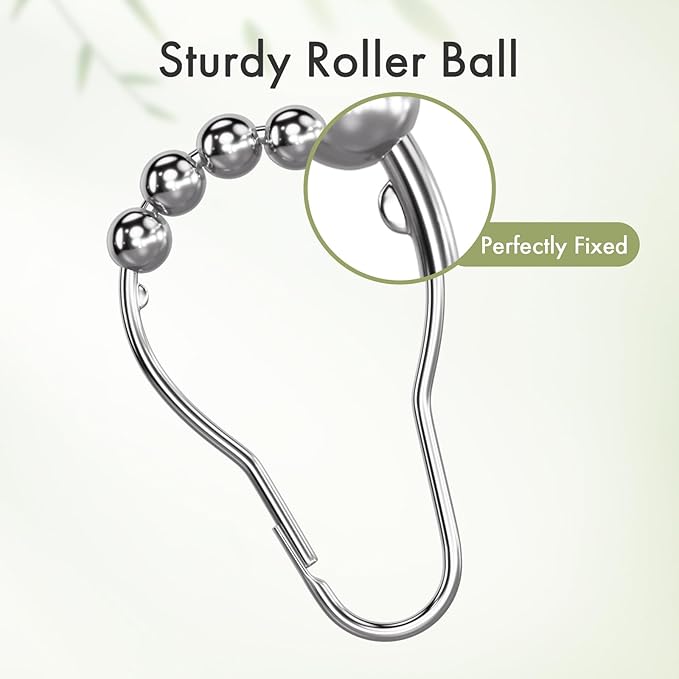 Amazer Shower Curtain Rings, Rust-Resistant Metal Shower Hooks Ring Shower Rings for Curtain Rolling Shower Curtain Hooks for Bathroom Shower Rod Shower Curtain Hangers, Set of 12, Chrome