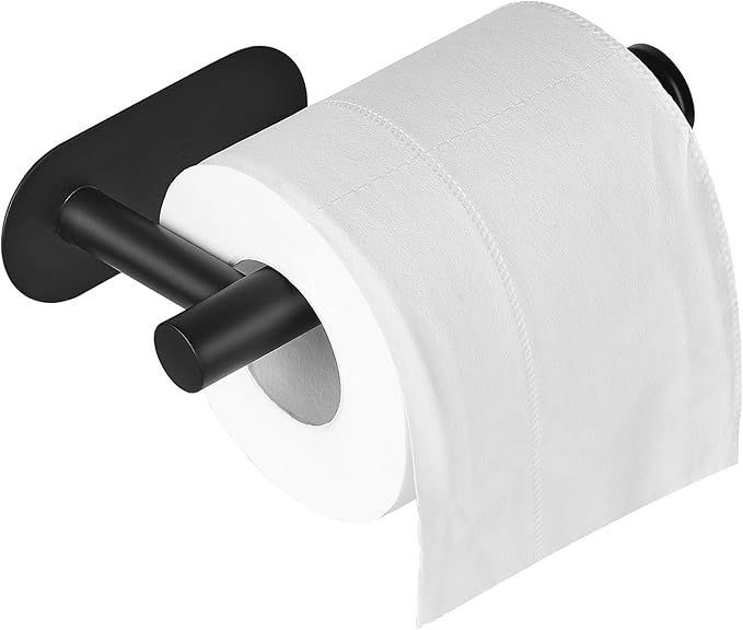 Self Adhesive Toilet Paper Holder, Matte Black Toilet Paper Holder Rustproof 304 Stainless Steel for Bathroom, Kitchen and Washroom, 3M Wall Mount DG-TPA21