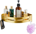 Brushed Gold Bathroom Corner Shelf Wall Mount Shower Organizer Shampoo Holder with Hooks,Adhesive or Drilling