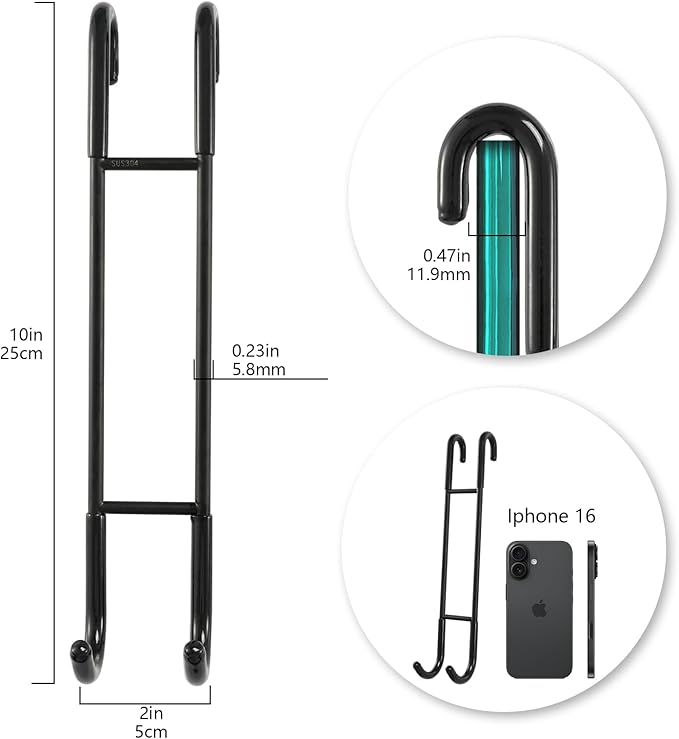NINETREX Shower Door Hooks,Over Glass Door Hooks for Bathrooms Frameless Glass,Heavy Duty SUS 304 Stainless Steel Hook for Towels,Squeegee,Loofah,Shaver,Robe,2 Pack,Black,10Inch