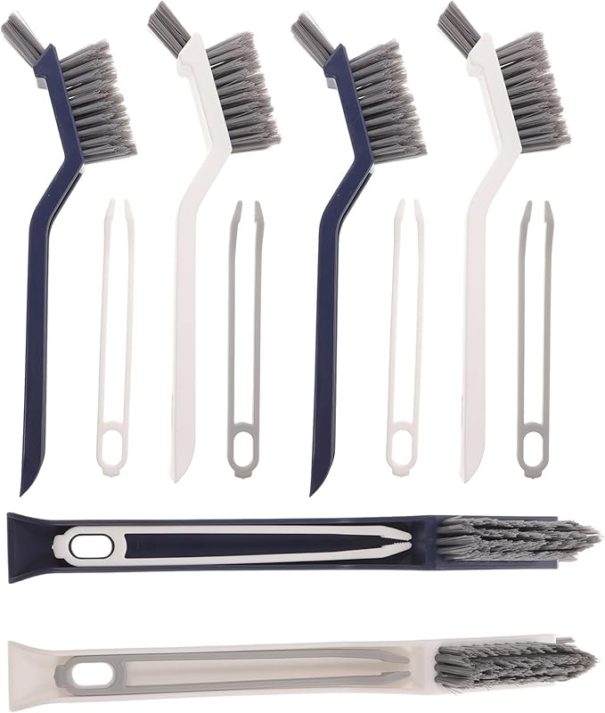 6pcs Bathroom Crevice Cleaning Brush and Floor Scrub Brush Set with Stiff Bristles for Tile Grout and Shower Cleaning Blue and White Household Tool for Bathroom and Kitchen