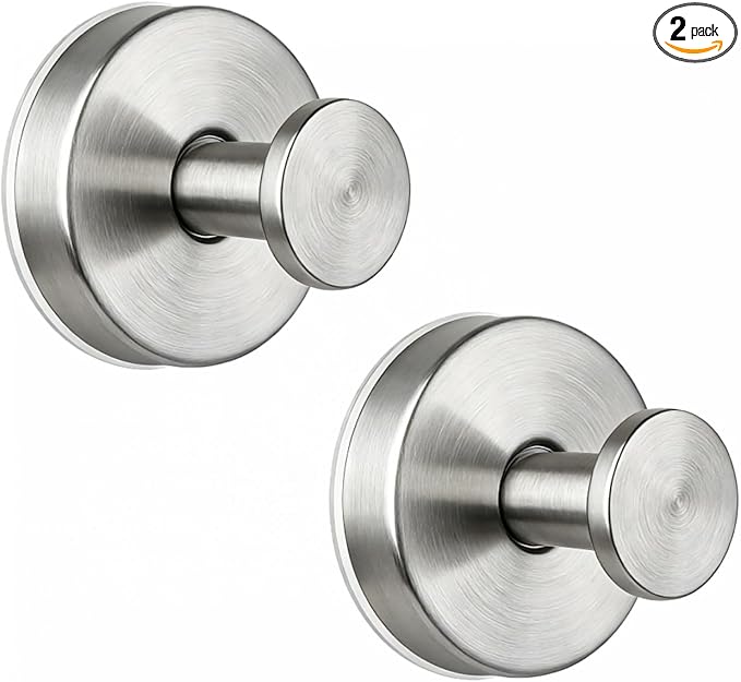 WZW&CLC Suction Cup Hooks for Shower, Stainless Steel Heavy Duty Hanger, Waterproof Removable Towel Hooks for Kitchen, Bathroom, Mirror, Wall, Glass (2, Silver)