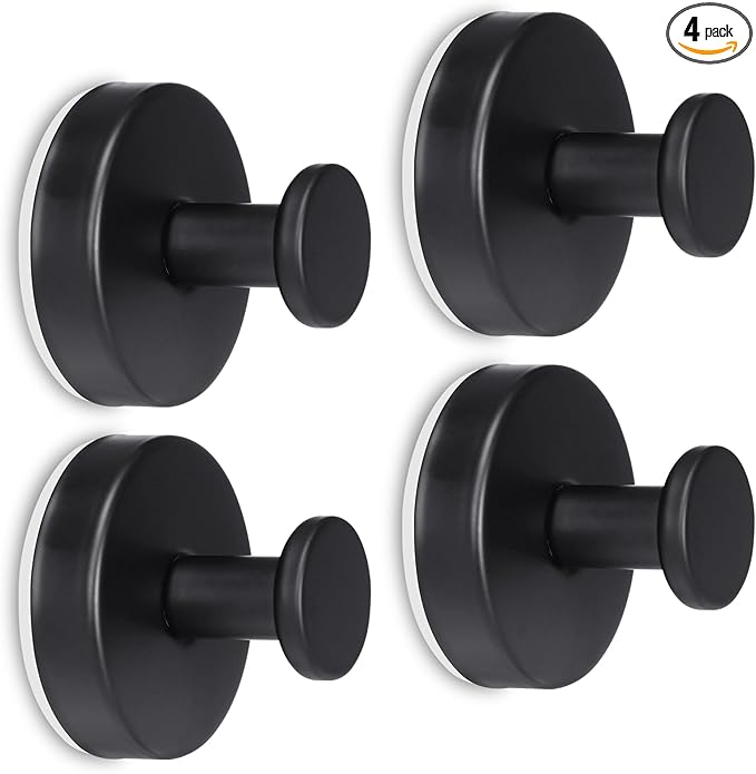 Towel Hook Shower Suction Hooks Towel Hanger for Bathroom Hanging Coat, Robe, Removable Wall Mounted Hook for Bedroom Kitchen Hotel Pool Matte Black(4-Pack)