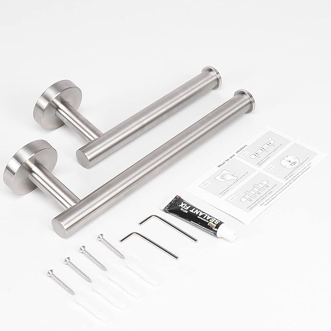 NearMoon Bath Toilet Paper Holder+ Hand Towel Holder, 2 Pieces Bathroom Hardware Set- Premium 304 Stainless Steel Toilet Roll Holder and Towel Rack Wall Mounted for Kitchen (Brushed Nickel)