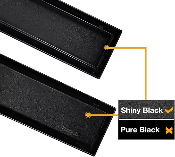 Neodrain 24-Inch Linear Shower Drain,with 2-in-1 Flat & Tile Insert Shiny Black Cover, Rectangle Shower Floor Drain, Floor Shower Drain with Adjustable Leveling Feet, Hair Strainer
