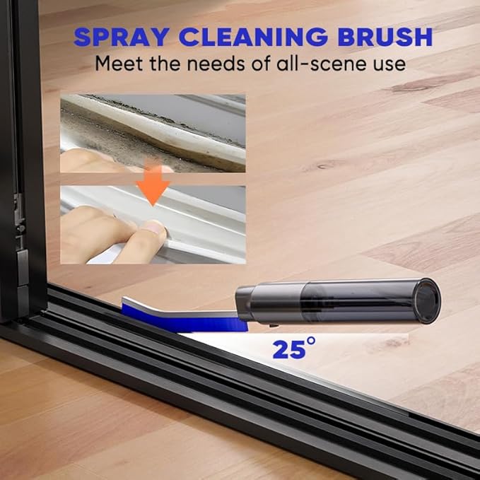 Hard Bristle Crevice Cleaning Brush with Spray Bottle, Grout Cleaner Tool with Stiff Bristles for Tight Spaces, Gap Cleaning Brush for Toilet, Bathroom, Kitchen Surfaces (3, Blue)