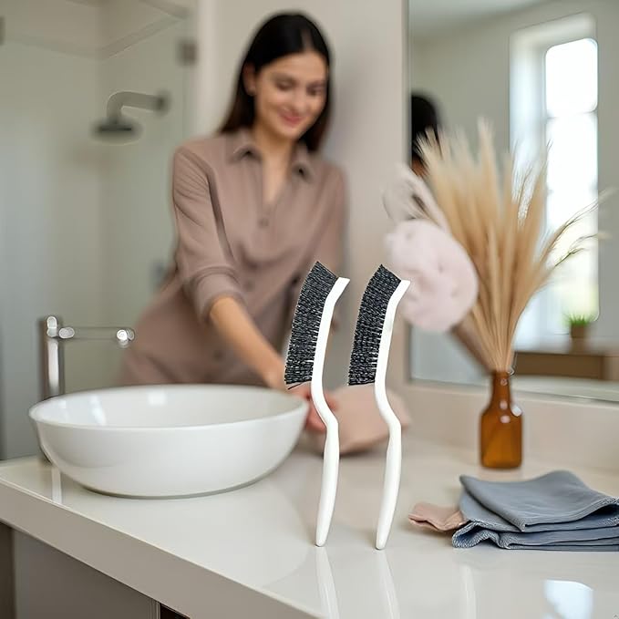 2PCS/Set Long Handle Crevice Cleaning Brush, Hard-Bristled Gap Scrub Brush, Toilet Gap Cleaning Brush Tool