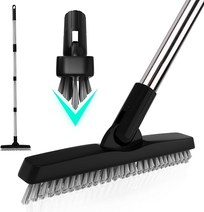 BITOPE Grout Brush Cleaner with Adjustable Long Handle Swivel V-Shaped Stiff Bristles Scrubber for Cleaning Tile Crevice Line Corner Bathroom Shower Baseboards Hard to Reach Areas-56 inch